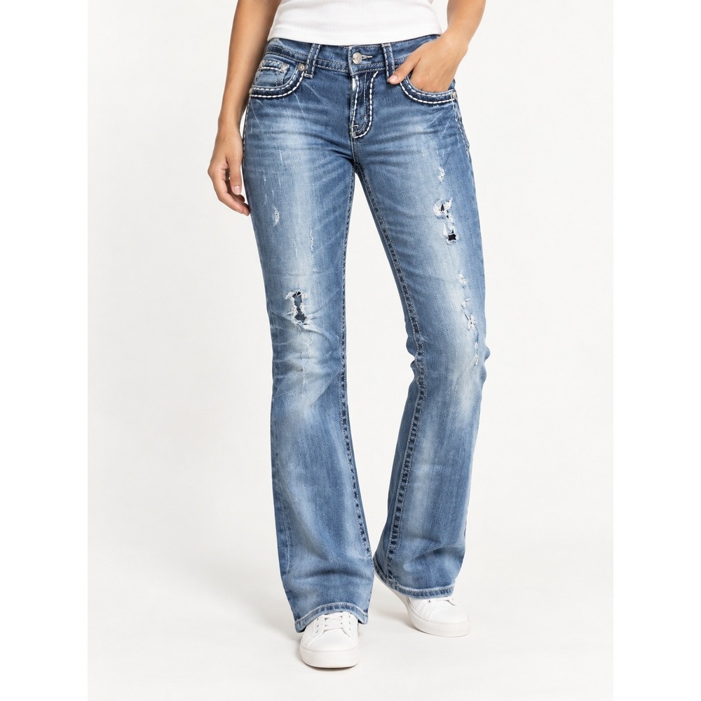 Miss Me Bootcut Jeans Distressed Rhinestone Embellished JP4009-8R Size 32 Y2K